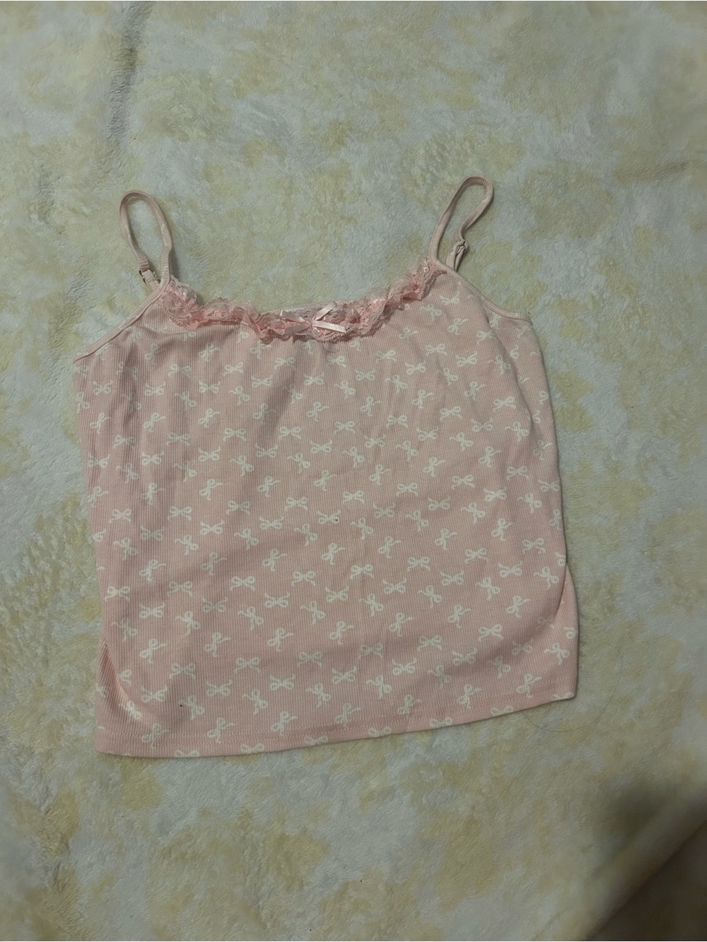 Russe Pink Bow-Print Lace Trim Cami